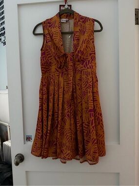 Sleeveless Tie-Front Mini Dress in Orange & Pink- Designer from Marrakech